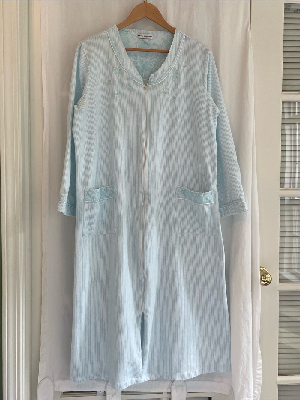 Miss Elaine Floral Embroidered Light Blue Lounge Robe, House Coat